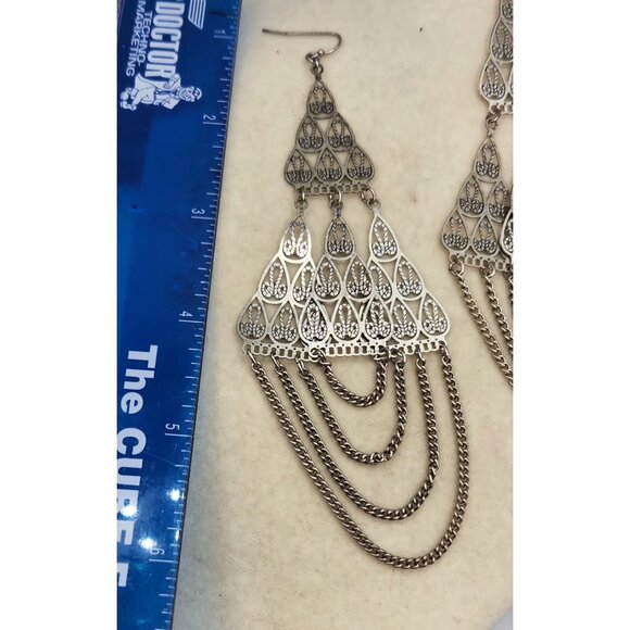 Silvertone Filigree Chandelier Earrings - Hook - Picture 2 of 2
